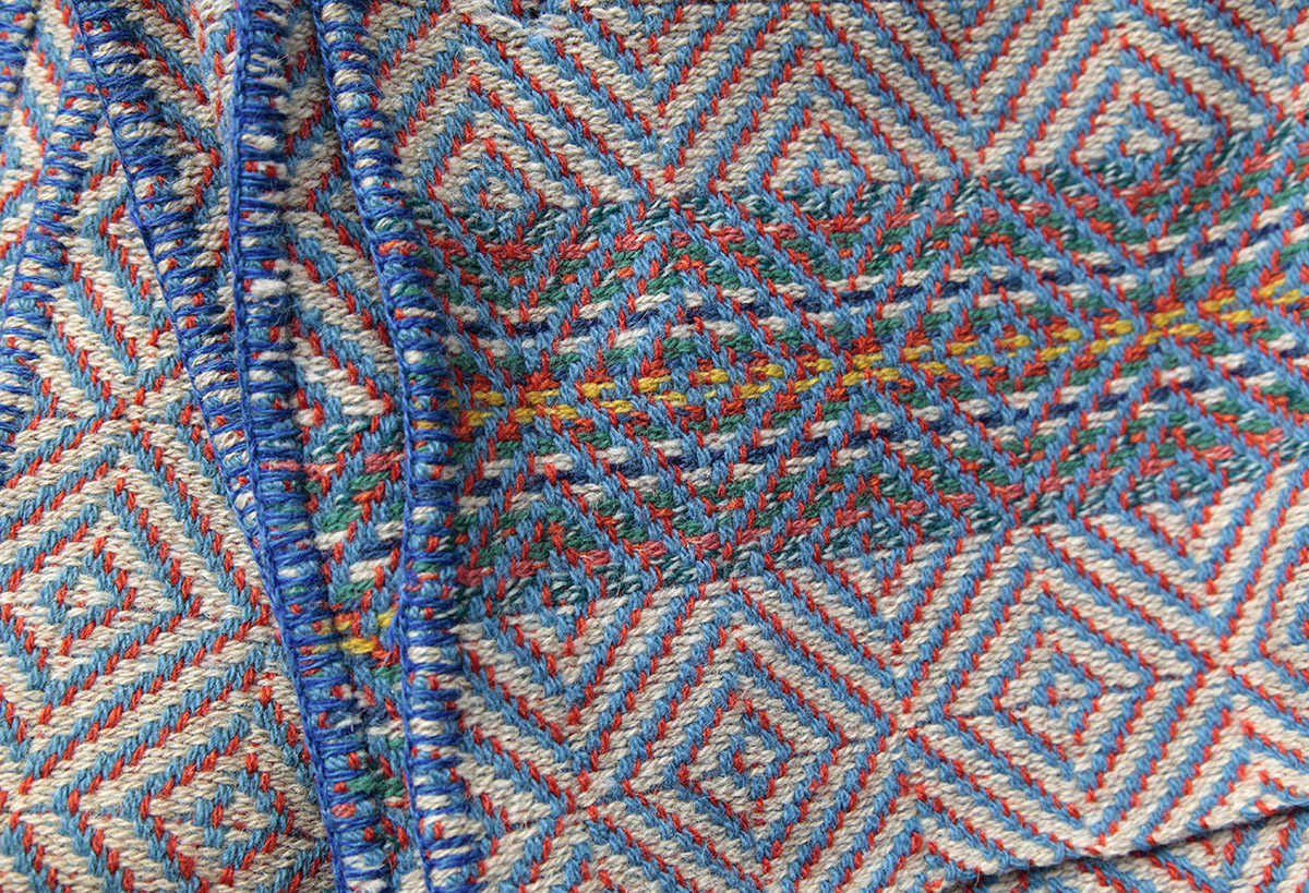 detail of colourful woven blanket