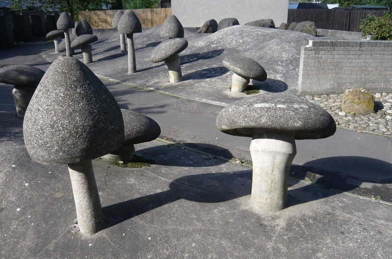 Concrete mushrooms in one of the urban landscapes of Scotland's New Towns