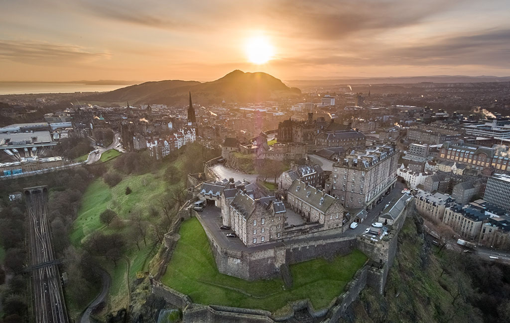 aerial view of Edinburgh skyline at dawn