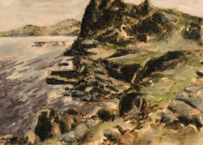 Painting of a rocky beach