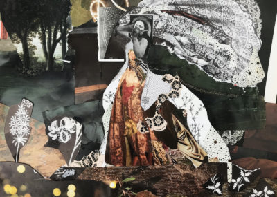 A collage of a woman in a changing landscape