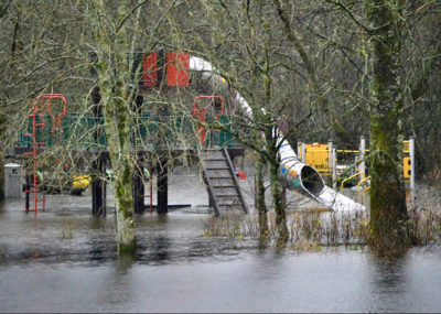 A playpark area is flooded