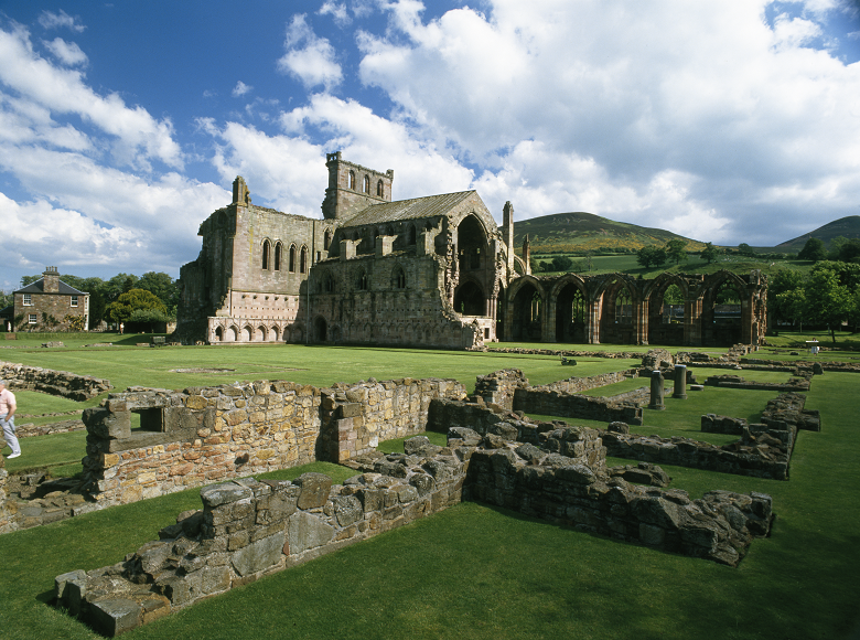 The extensive and romantic ruins of an abbey