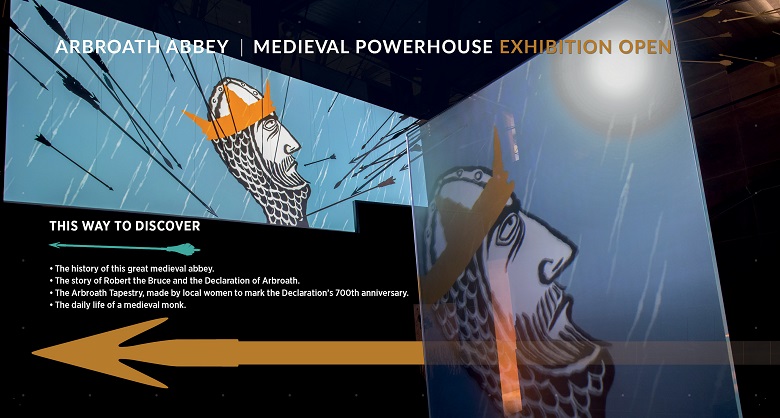 a design drawing showing interpretation panels for the mediaeval powerhouse exhibition at Arbroath Abbey