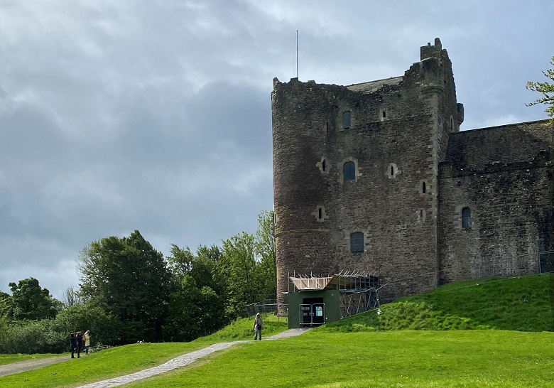 the entrance to Doune Castle where a protective tunnel has been built at the entrance to the castle.