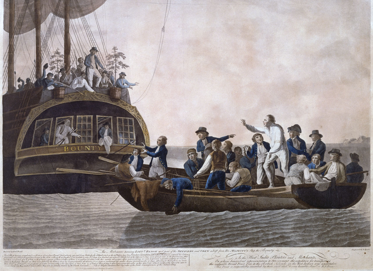 Painting of The Mutineers turning Lieut Bligh and part of the Officers and Crew adrift from His Majesty's Ship the Bounty by Robert Dodd. Trinity House holds many books on the HMS Bounty. 