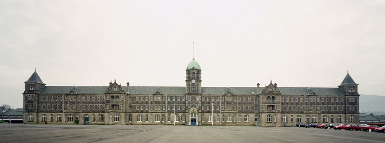 Exterior of Redford Barracks. A large, long 3 storey building