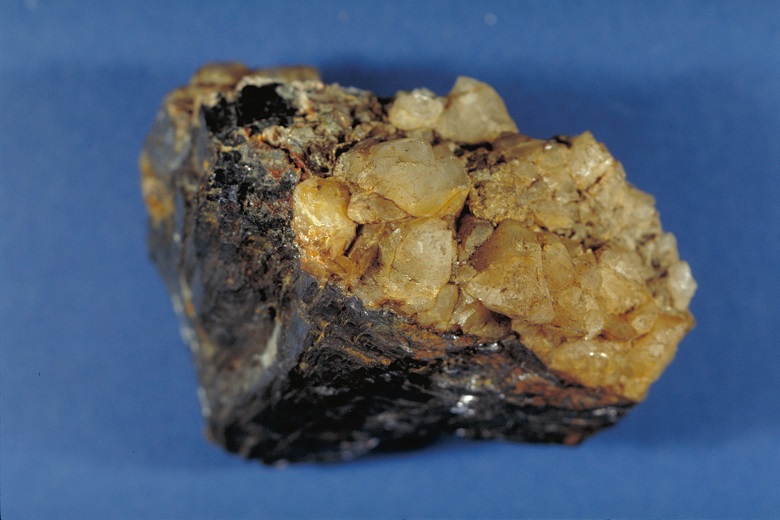 A closue up photo of a chunk of lead ore