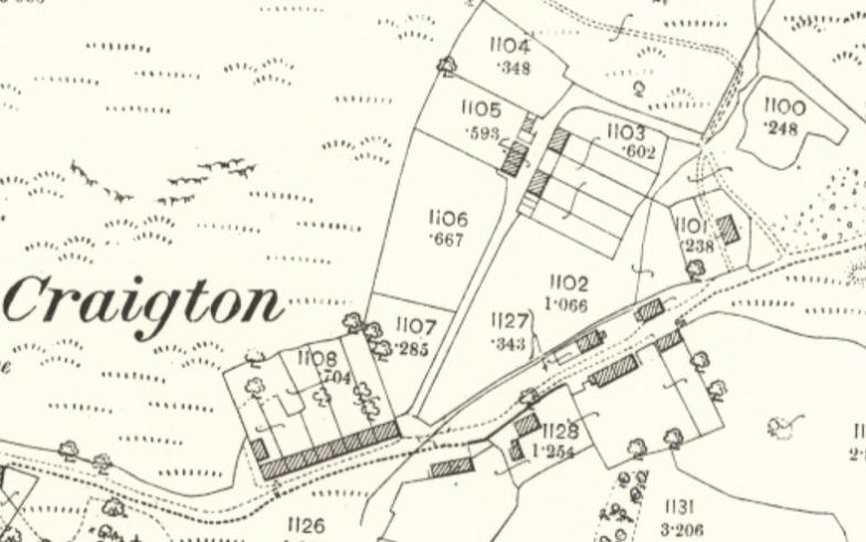 A close-up of part of a histroic map showing a small village