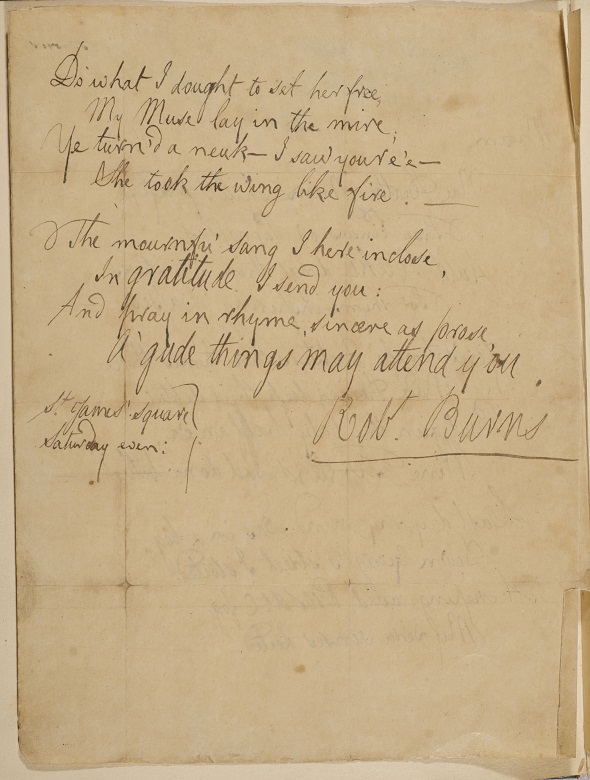 A handwritten poem signed by Burns in ink on parchment