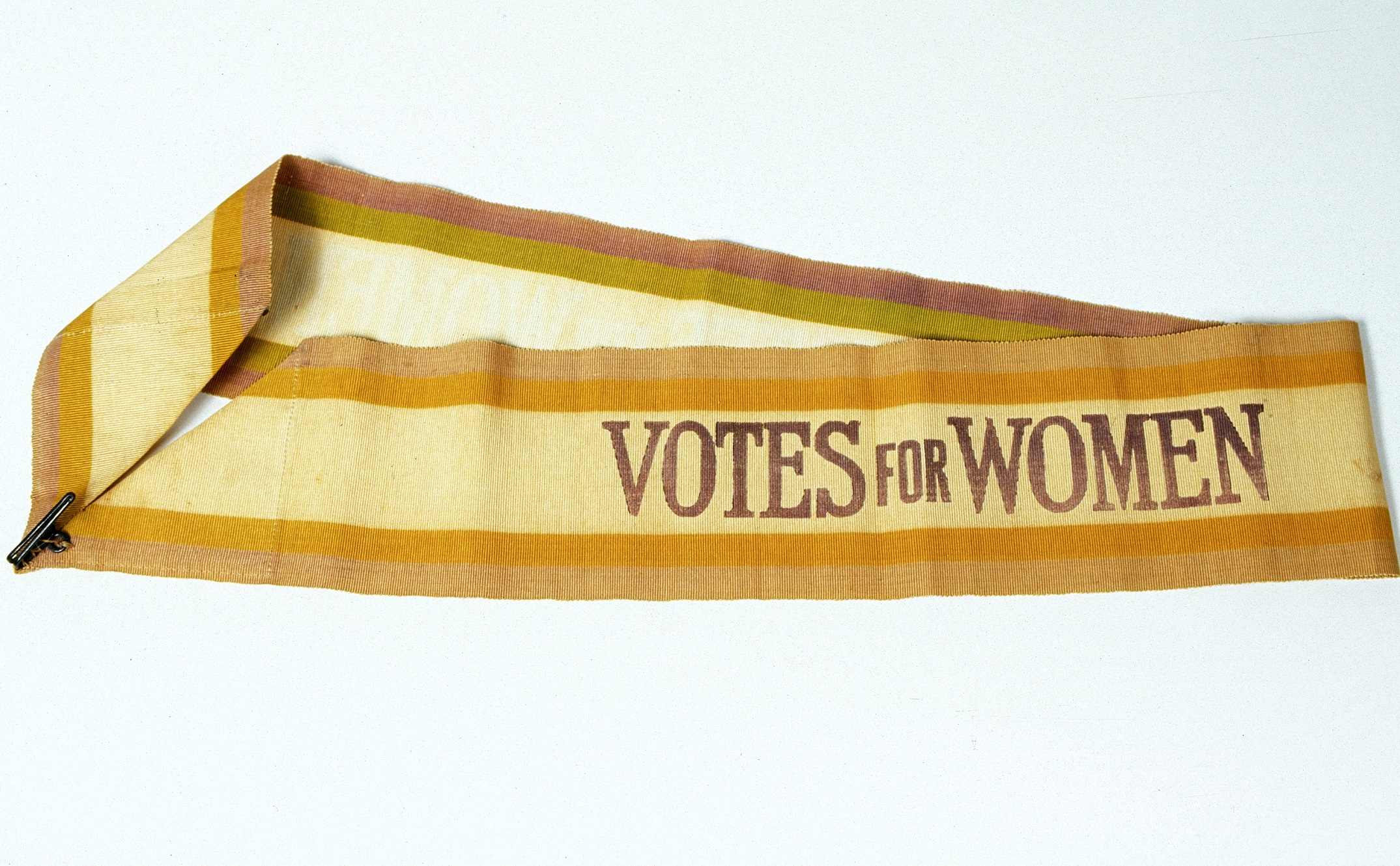 Archive photo o a •WSPU Sash reading 'votes for women’ 