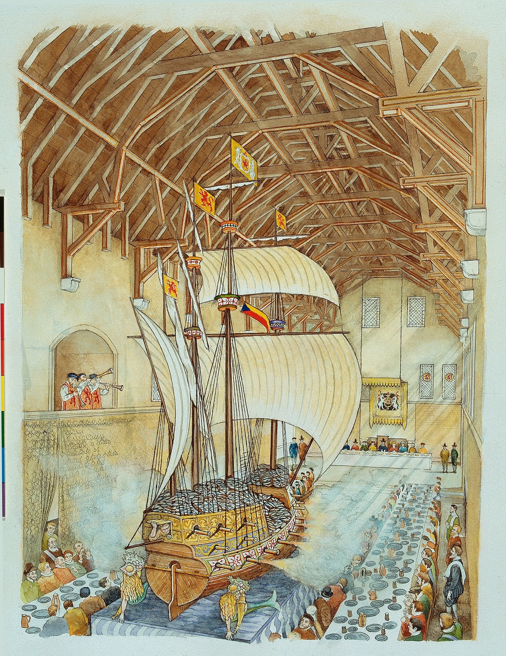 Illustration of the ship at the banquet at Stripling Castle