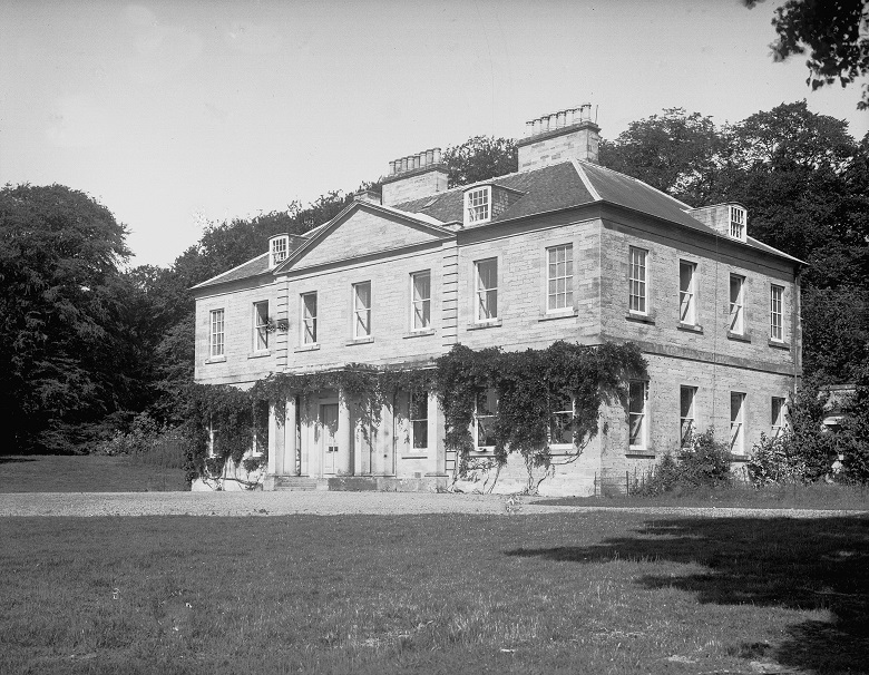 A black and white archive photo of the large country house where Emily Gerard was born.