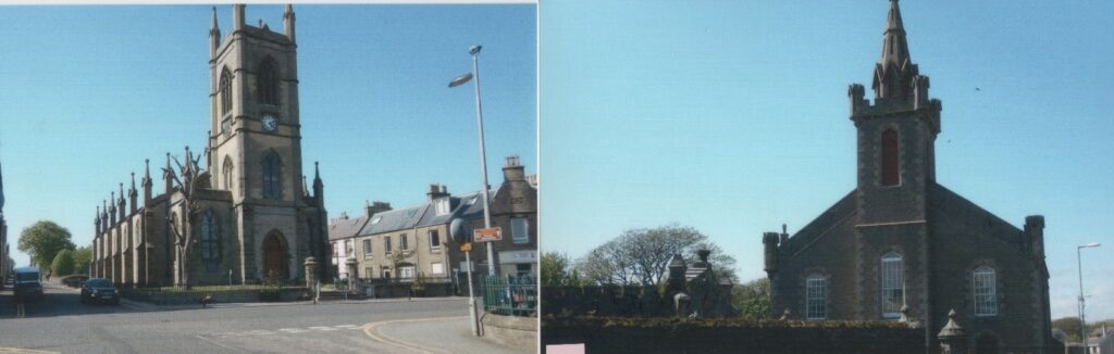 Two photographs next to each other, of two churches. 