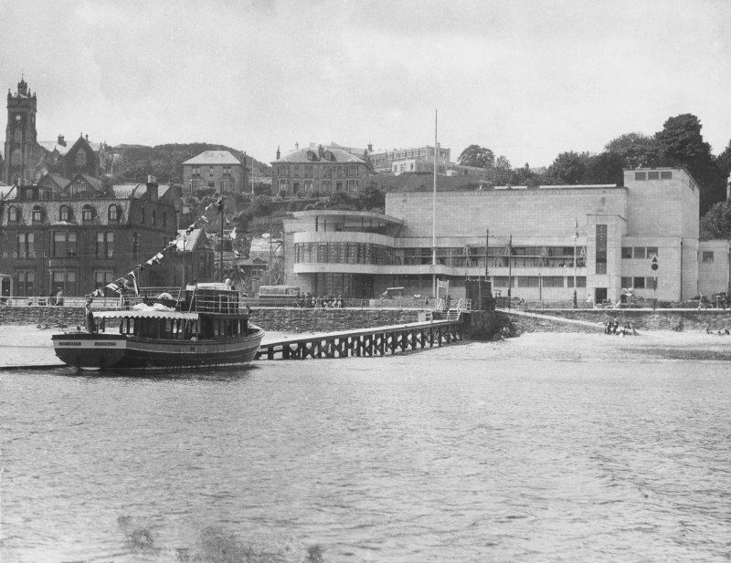 Black and white archive photo of Rothesay Pavillion on the water front. 