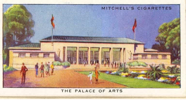 A colourful archive postcard showing the Palace of Art