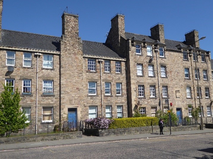 West Richmond Street, Edinburgh. Terraced houses on a sunny day.