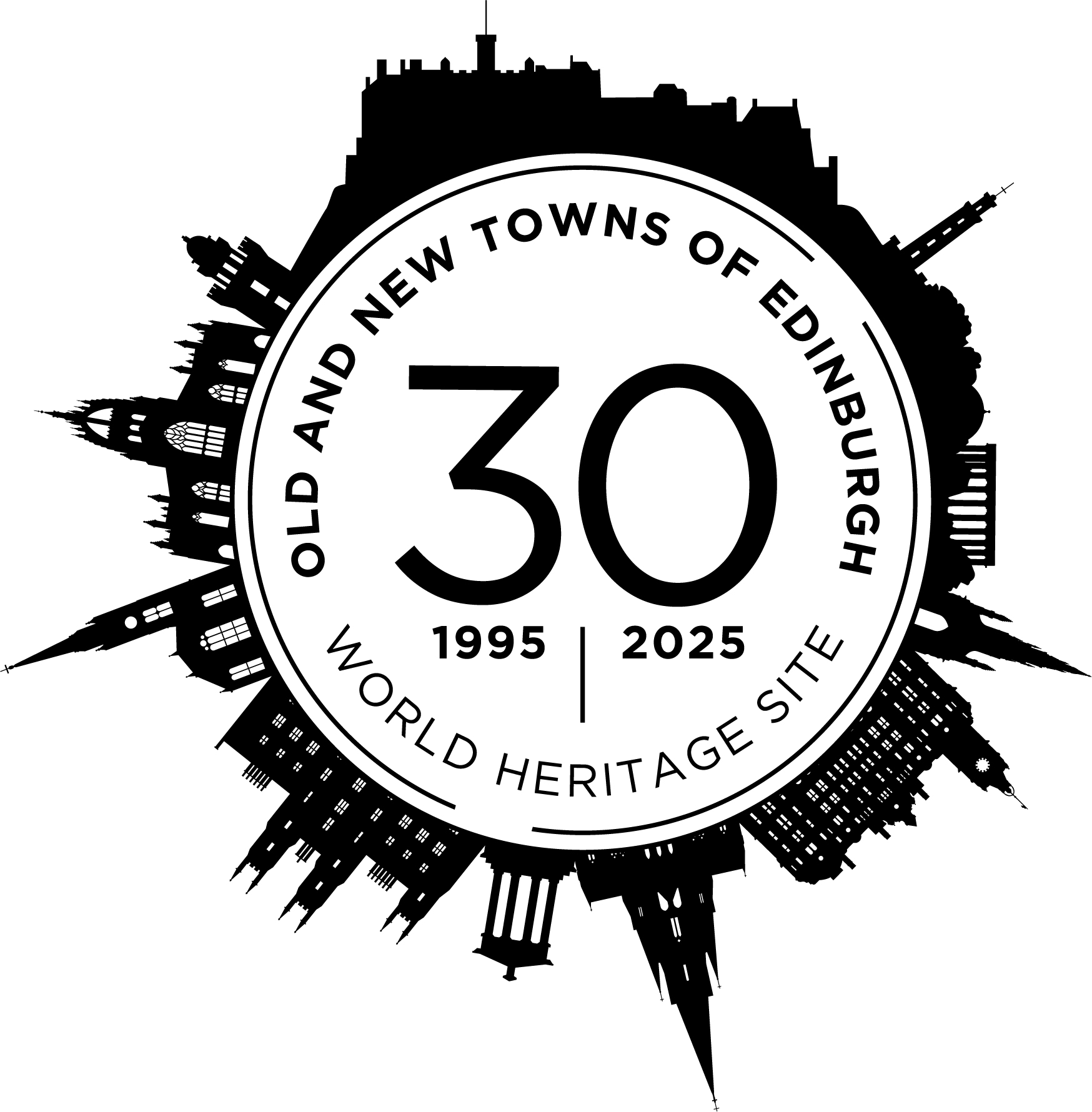 Logo: Old and New Towns of Edinburgh World Heritage Site. 30. 1995 to 2025