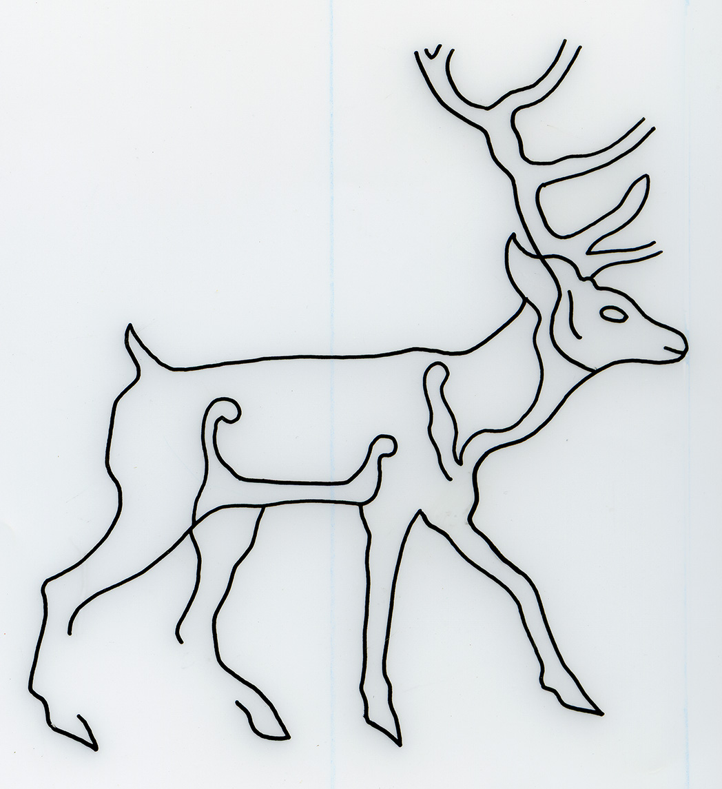 line drawing of an adult deer with large antlers