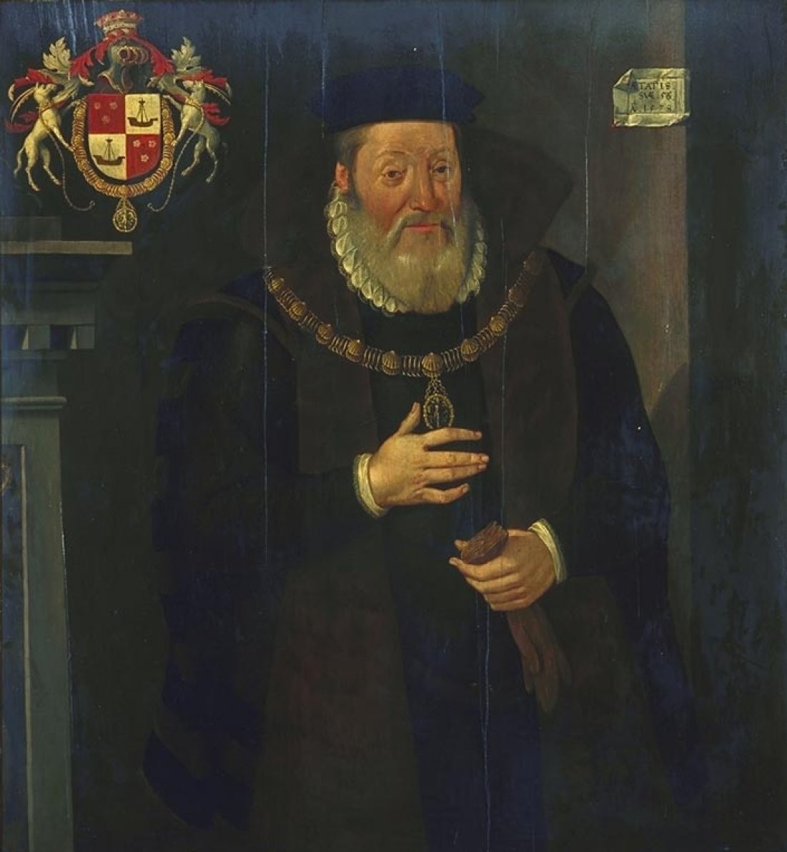 Colour painting of a man in historical dress with a beard.